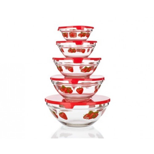 BANQUET Fresas Zestaw misek z plastikowymi pokrywkami 5 szt. czerwone 04BTP25D6