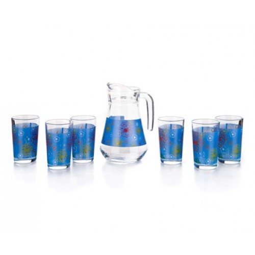 BANQUET Blue Flower Komplet szklanek 6 szt. z dzbankiem 04D223803BCB7 BANQUET Blue Flower Komplet szklanek 6 szt. z dzbankiem 04D223803BCB7