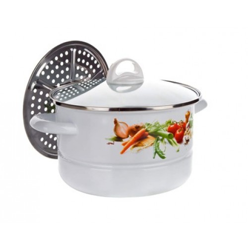 BANQUET 24 cm garnek emaliowany z sitkiem do gotowania na parze ZIELENINA 