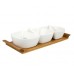 BANQUET 3 ceramiczne miski z łyżeczkami i drewniana taca Collezione Bianca, 60810485W