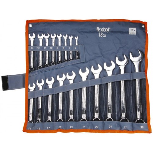 EXTOL PREMIUM Klucze oczkowo płaskie w pokrowcu zestaw 18szt 6734