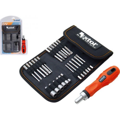 EXTOL PREMIUM śrubokręt z grzechotą, zestaw bitów 26 szt. 8819102