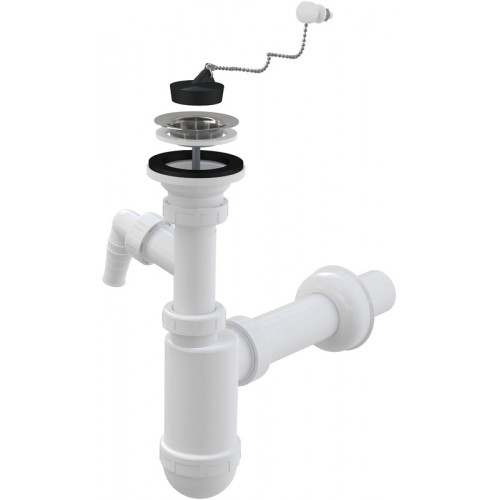 ALCAPLAST Syfon umywalkowy O40 z przyłączem i nierdzewnym sitkiem O63, łańcuszek A41PR
