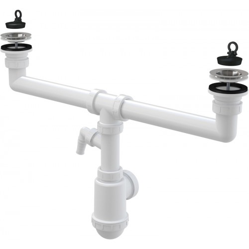 ALCAPLAST Syfon zlewu dwukomorowego z podłączeniem pralki sitka nierdzewne O70 A449P O50/4