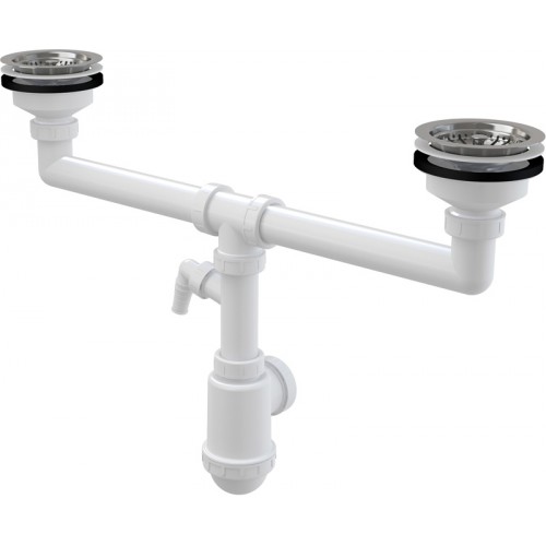 ALCAPLAST Syfon zlewu dwukomorowego z podłączeniem pralki sitka nierdzewne O115 A453P