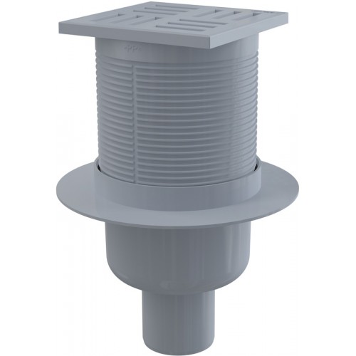 ALCAPLAST Kratka ściekowa 105 × 105/50 odpływ pionowy, kratka szara, syfon mokry APV6111