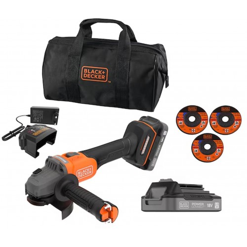 Black & Decker BCG6L8D2S Akumulatorowa bezszczotkowa szlifierka kątowa (18V/2x2,0Ah)