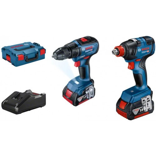 BOSCH zestaw: GDX 18V-200+GSR 18V-50 + 2xGBA 18V 4.0Ah + GAL 18V-40 egy L-BOXX