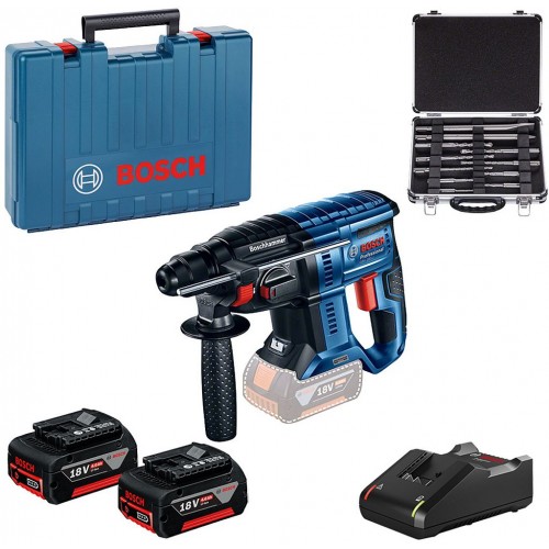 BOSCH GBH 180-LI + 11-częściowy zestaw wierteł SDS plus + 2 x GBA 18V 4.0Ah 0615990M33