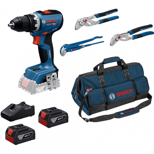 BOSCH GSR 18V-65 PROFESSIONAL Wiertarko-wkrętarka, 3 szczypce hydrauliczne 0615A5007J