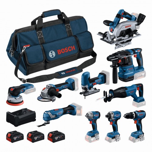 BOSCH 10-elementowy zestaw 18V GSB+GBH+GWS+GDR+GKS+GSA+GOP+GST+GDS+GEX+3x5,0Ah 0615A500EH BOSCH 10-elementowy zestaw 18V GSB+GBH+GWS+GDR+GKS+GSA+GOP+GST+GDS+GEX+3x5,0Ah 0615A500EH
