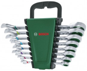 BOSCH 8-częściowy zestaw kluczy płasko-oczkowych z grzechotką 1600A027PS