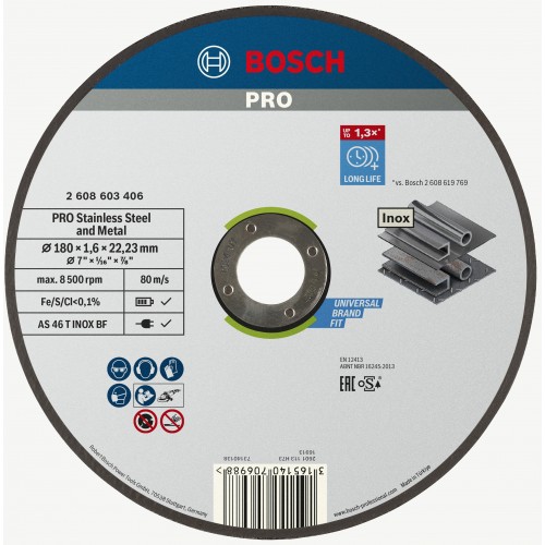 BOSCH Korundowa tarcza tnąca Stainless Steel and Metal, 180 × 1,6 × 22,23 m 2608603406