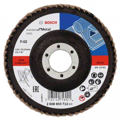 BOSCH Listkowa tarcza szlifierska X431, Standard for Metal, 115 mm, 22,23 mm,40 2608603712