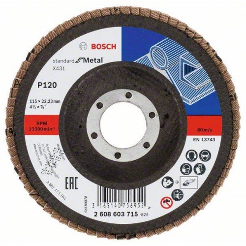 BOSCH Listkowa tarcza szlifierska X431, Standard for Metal,115 mm, 22,23 mm,120 2608603715