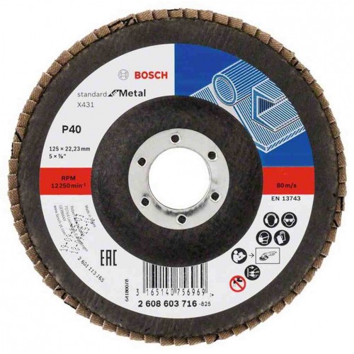 BOSCH Listkowa tarcza szlifierska X431, Standard for Metal,125 mm, 22,23 mm, 40 2608603716