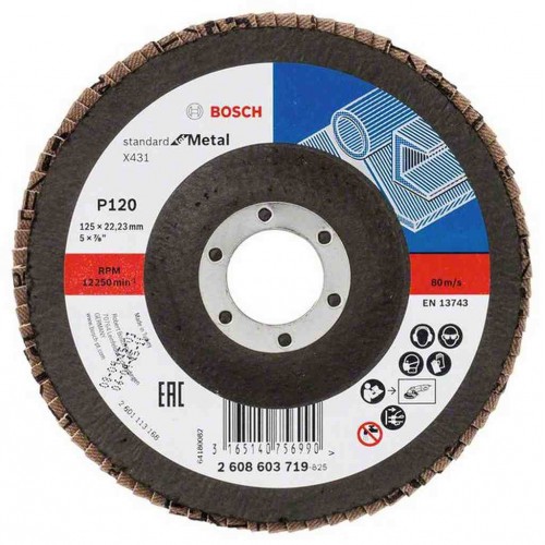 BOSCH Listkowa tarcza szlifierska X431, Standard for Metal,125 mm, 22,23 mm,120 2608603719