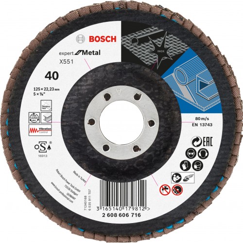 BOSCH Expert for Metal Listkowa tarcza szlifierska X551, 125x22,23mm, 40, 2608606716 BOSCH Expert for Metal Listkowa tarcza szlifierska X551, 125x22,23mm, 40, 2608606716