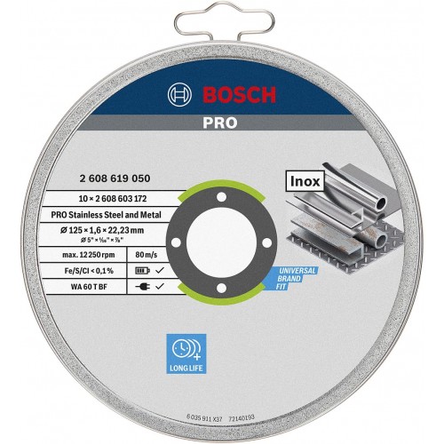 BOSCH Korundowa tarcza tnąca PRO Stainless Steel and Metal, 125 × 1,6 × 22,23mm 2608619050