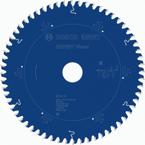 BOSCH Tarcza pilarska EXPERT Wood, 216 × 2,6 / 1,6 × 30 mm, T60 2608902208