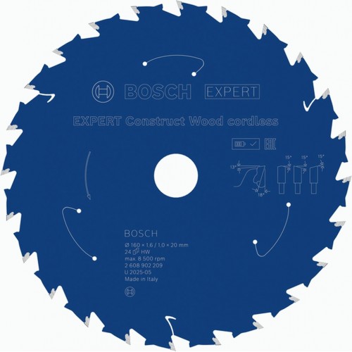 BOSCH Tarcza pilarska EXPERT Construct Wood cordless, 160×1,6 / 1×20 mm, T24 2608902209