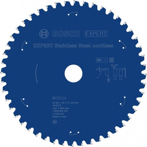 BOSCH Tarcza pilarska Stainless Steel cordless, 165 × 1,6 / 1,2 × 20 mm, T48 2608902219