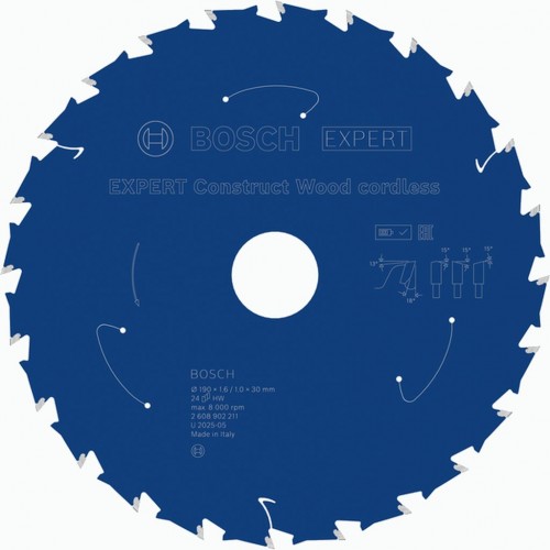 BOSCH Tarcza pilarska EXPERT Construct Wood cordless, 190 × 1,6 / 1 ×30 mm, T24 2608902211