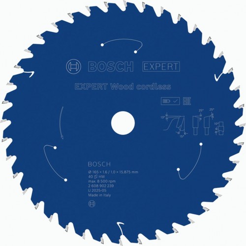 BOSCH Tarcza pilarska EXPERT Wood cordless, 165 × 1,6 / 1 × 15,875 mm, T40 2608902239