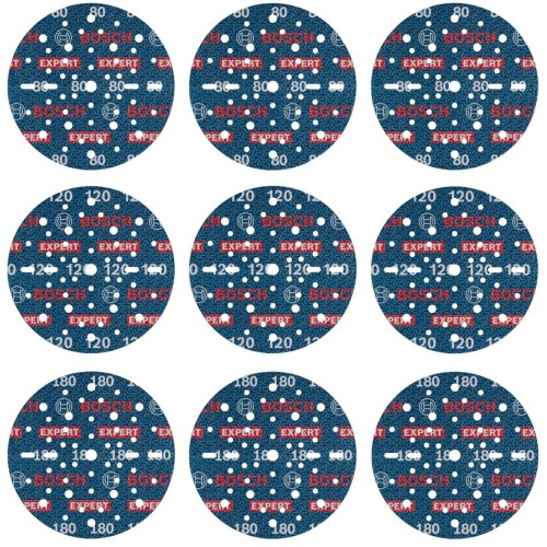 BOSCH EXPERT O780 Foil Sanding Disc Set, 150 mm, G80 (3x); G120 (3x); G180 (3x), 9 pcs