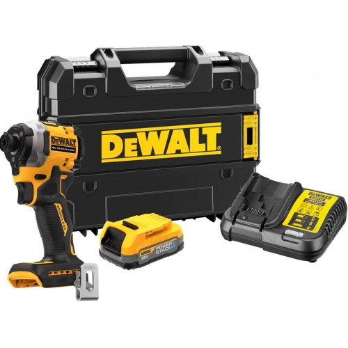 DEWALT DCF850E1T Aku Zakrętarka udarowa 1/4" (208Nm/18V/1x1,7Ah PowerStack) Tstak