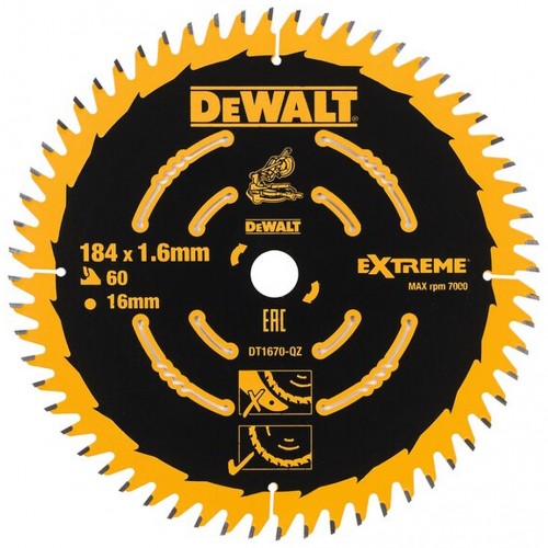 DeWALT DT1670 Tarcza pilarska 184 x 16 mm 60T