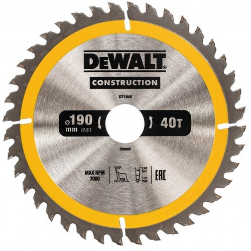 DeWALT DT1945 Tarcza tnąca 190 x 30 mm, 24 zębów