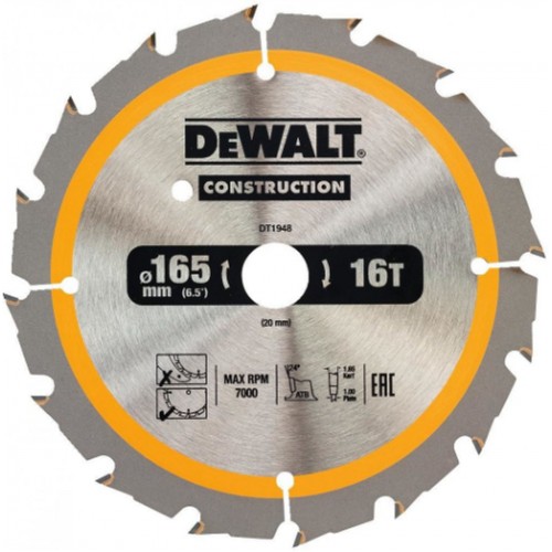 DeWALT DT1948 Piła tarczowa 165 x 20mm,16 zębów