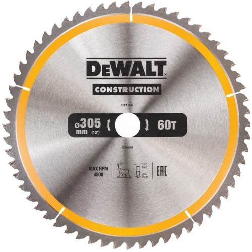 DeWALT DT1960 Brzeszczot 305 x 30 mm do drewna, 60 zębów, TCG -5 °