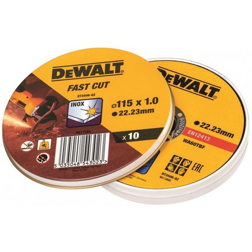 DeWALT DT3506 Zestaw tarcz tnących ze stali nierdzewnej, 115 x 22,2 x 1,0mm, 10 szt.