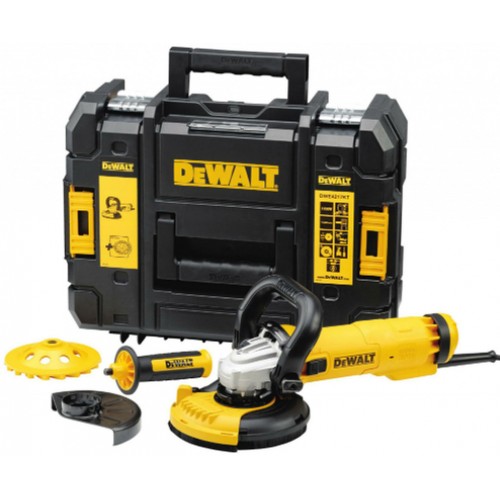 DeWALT DWE4217KT Szlifierka kątowa z zestawem do szlifowania betonu (1100W/125 mm) Tstak