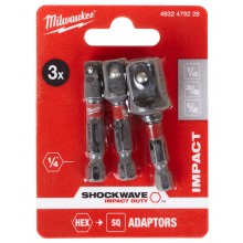 Milwaukee Zestaw adapterów do nasadek udarowych Shockwave 3 szt.1/4"-3/8"- 1/2" 4932479228