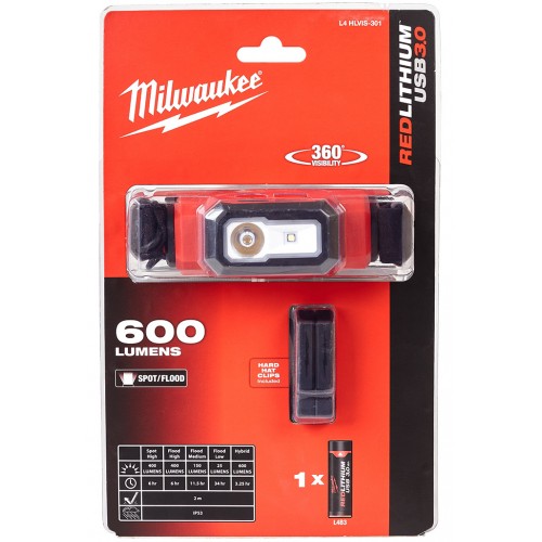 Milwaukee L4 HL-VIS-301 Aku latarka-czołówka HI-VIS ładowana przez USB 4933479768 Milwaukee L4 HL-VIS-301 Aku latarka-czołówka HI-VIS ładowana przez USB 4933479768
