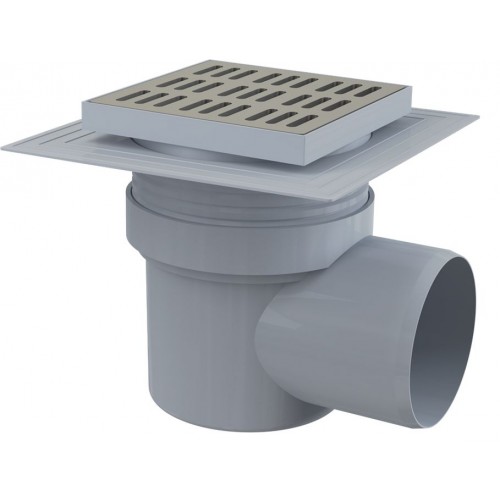 ALCAPLAST Kratka ściekowa 150 × 150/110 odpływ boczny, nierdzewna APV12