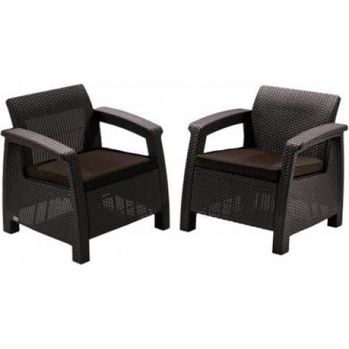 ALLIBERT CORFU Zestaw 2 sztuk foteli ogrodowych, brązowy / czekoladowy 17197993 ALLIBERT CORFU Zestaw 2 sztuk foteli ogrodowych, brązowy / czekoladowy 17197993