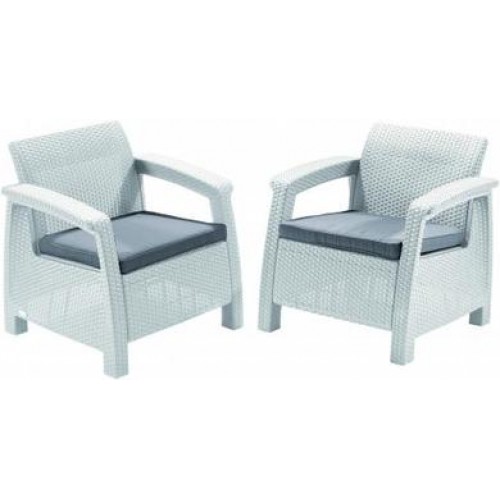 ALLIBERT CORFU DUO Zestaw 2 sztuk foteli ogrodowych, biały / szary 17197993 ALLIBERT CORFU DUO Zestaw 2 sztuk foteli ogrodowych, biały / szary 17197993