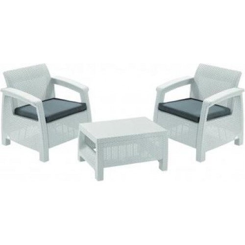 ALLIBERT Zestaw mebli ogrodowych CORFU Weekend biały + szare poduszki 17197786