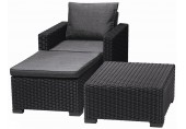 ALLIBERT MOOREA Zestaw mebli (stół, fotel, podnóżek), rattan, grafit/jasny szary 17200418