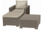 ALLIBERT MOOREA Zestaw mebli (stół, fotel, podnóżek), rattan, cappuccino/piaskowy 17200418