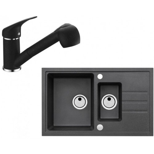 ALVEUS Zestaw INTERMEZZO 70 Zlewozmywak 780x480 mm + bateria AM 20, czarny