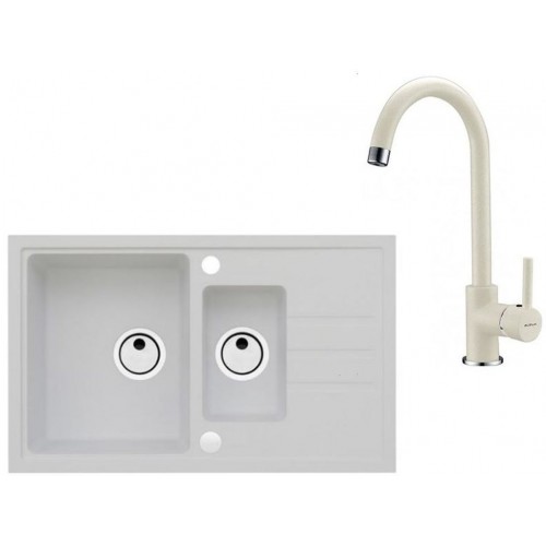 ALVEUS Zestaw INTERMEZZO 70 Zlewozmywak 780x480 mm + bateria AM 120, biały