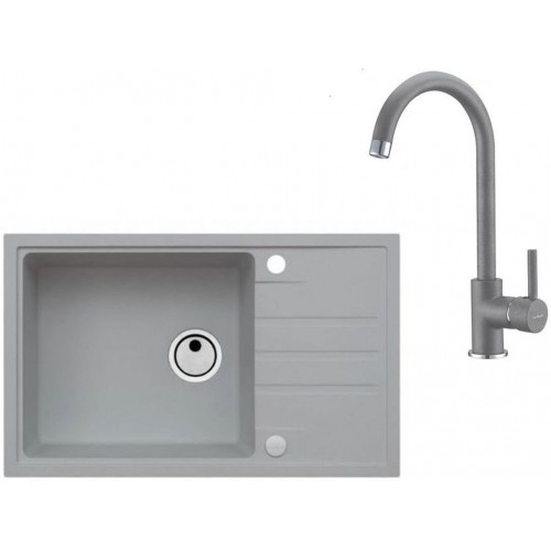 ALVEUS Zestaw INTERMEZZO 130 Zlewozmywak 780x480 mm + bateria AM 120, beton