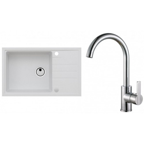 ALVEUS Zestaw INTERMEZZO 130 Zlewozmywak 780x480 mm + bateria TONIA, biały + chrom