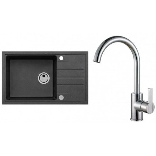 ALVEUS Zestaw INTERMEZZO 130 Zlewozmywak 780x480 mm + bateria TONIA, czarny + chrom
