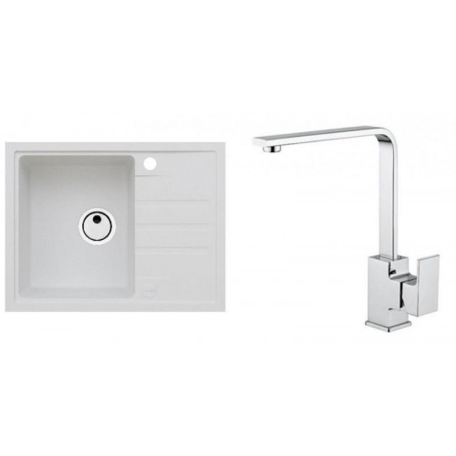 ALVEUS Zestaw INTERMEZZO 30 Zlewozmywak 620x480 mm + bateria RENO, biały